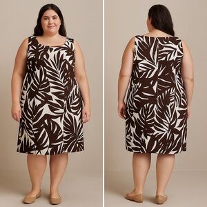 Robbie Bee Woman Sleeveless Brown Leaf
Print Dress - Size 20W